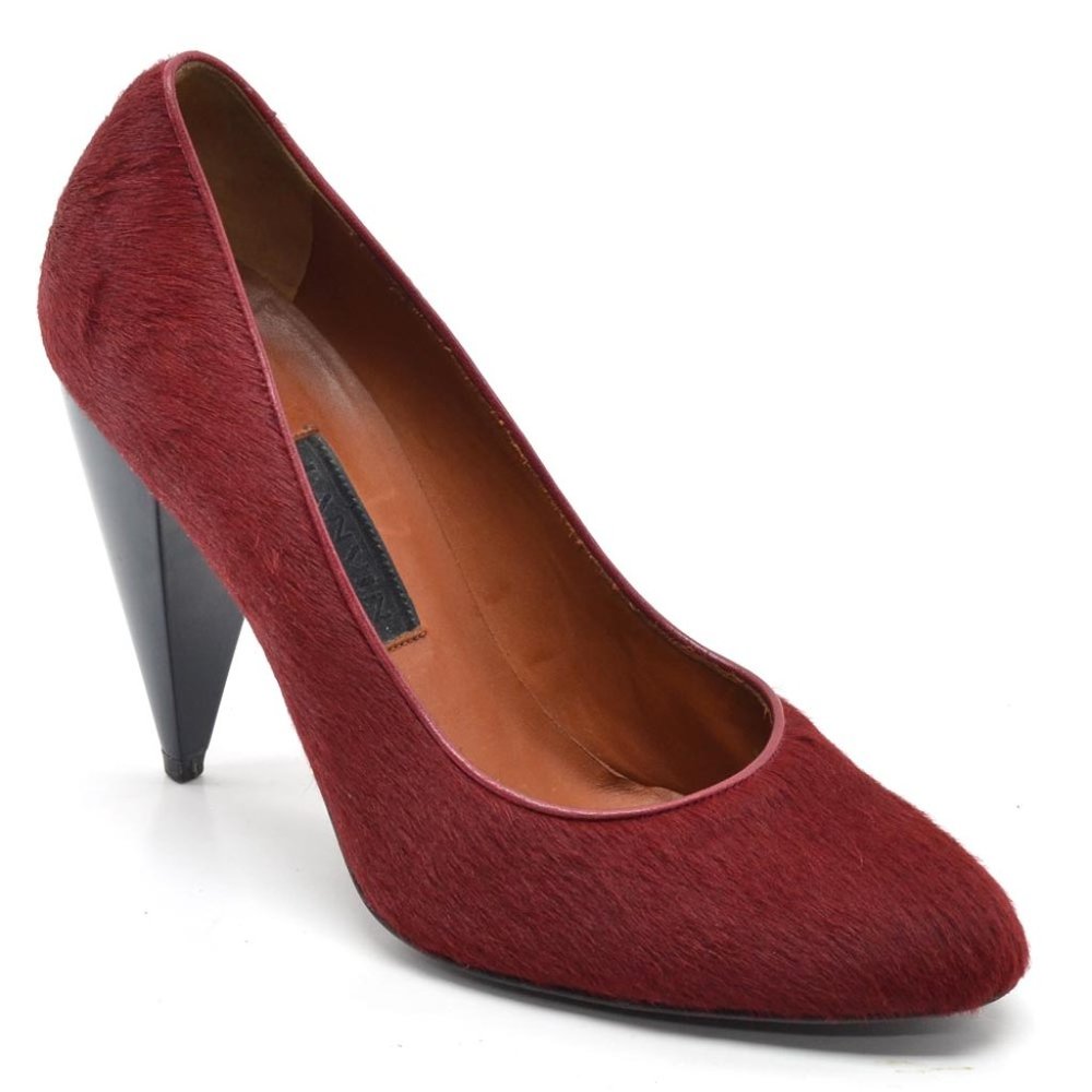 Lanvin Red Calf Hair Pointed Toe Dress Pumps 36.5